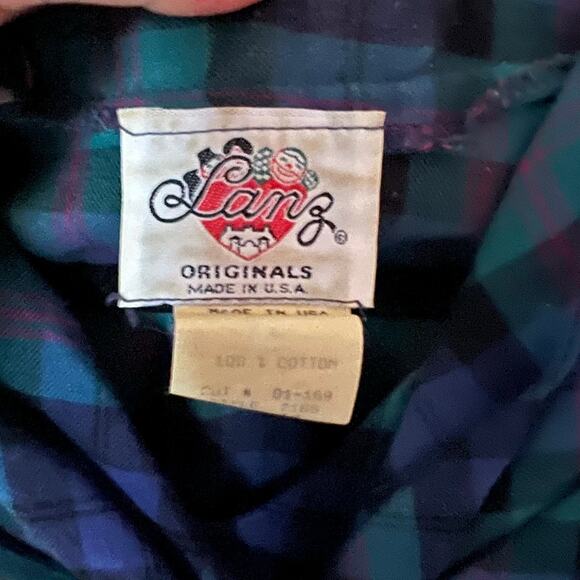 Vintage Lanz Drop Waist Black Watch Plaid Dress SZ14 - Picture 4 of 6